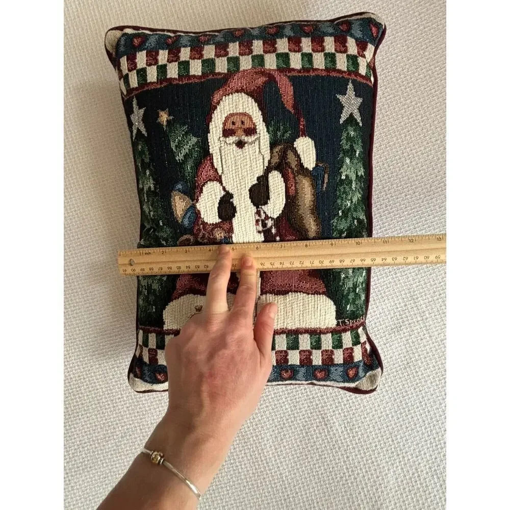 Vintage 15 inch needlepoint pillow Christmas tree Santa gorgeous Y2K 90s Nostalg
